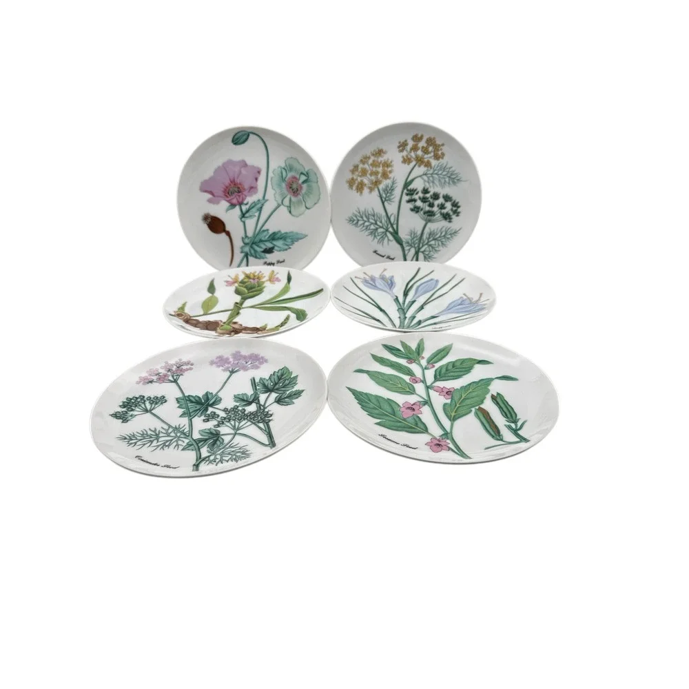 6 NEIMAN MARCUS HORCHOW BOTANICAL FLOWER HERB PLATES DESSERT SALAD
